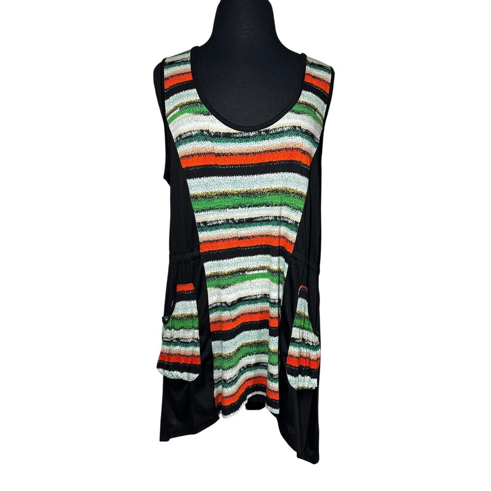 Aster by Firmiana Sleeveless Tunic Top Artsy Pockets Size 1X Casual Asymmetrical